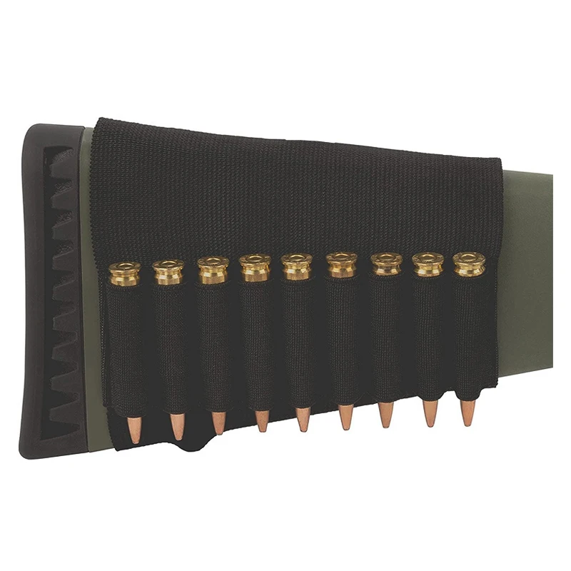 9 Rounds Rifle Buttstock Shell Ammo Holder Cartridge Shot Gun Shell Magazine fits most hunting rifles Elastic Nylon Black