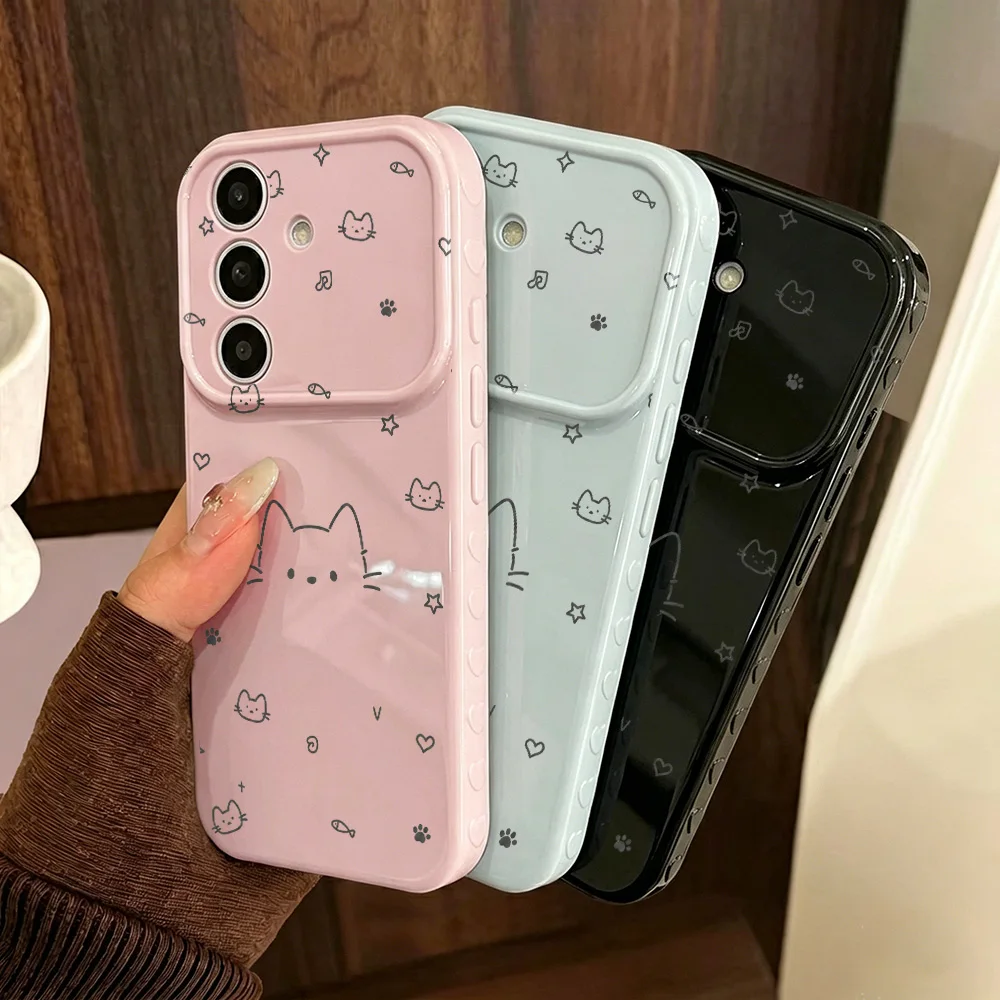 Cute Cat Phone Case For Samsung A56 5G A16 A36 A57 A37 A17 A07 A55 A54 A15 A05 A06 A26 Soft Silicone Shockproof Cover Fundas