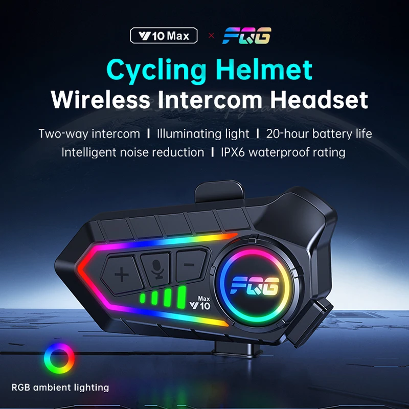 

KEBIDUMEI Y10 MAX мотоциклетная гарнитура для шлема с внутренней связью для 2 гонщиков, беспроводная моторная гарнитура, велосипедные наушники с RGB окружающим освещением