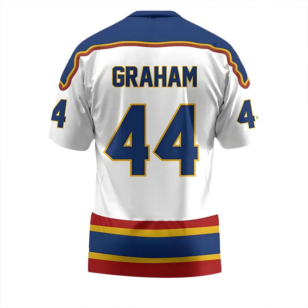 Summer New Hockey Jersey V-Neck Short Sleeve - Unisex Oversized Y2K Loose Fit - Printed Sport Tee GRAHAM 44
