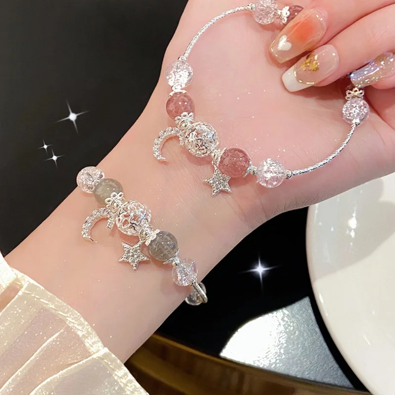 Tale Super Fairy Sweet Princess Style Star Moon Strawberry Quartz Gray Moonlight Girl Crystal Bracelet