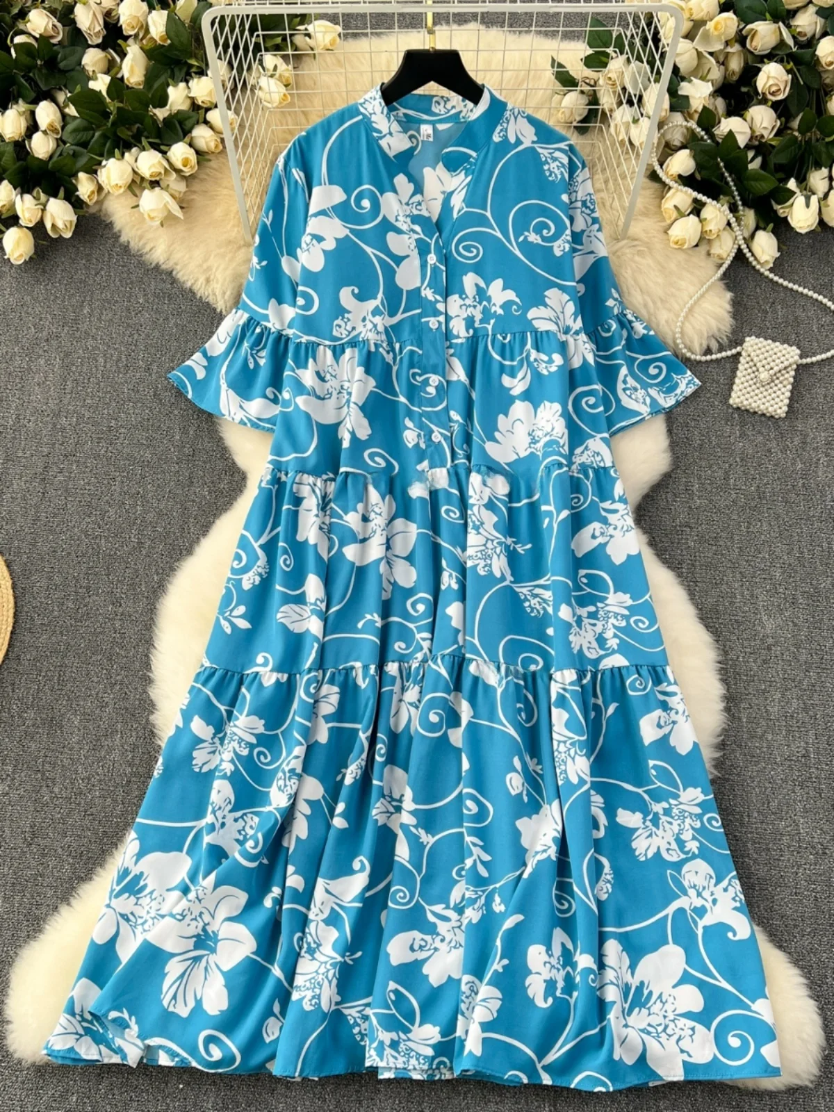 Duży Rozmiar Damska Luźna Spódnica w Kwiaty Wyszczuplająca z Wysokim Stanem w Kształcie Litery A Koreańska Wersja Wiosna Lato