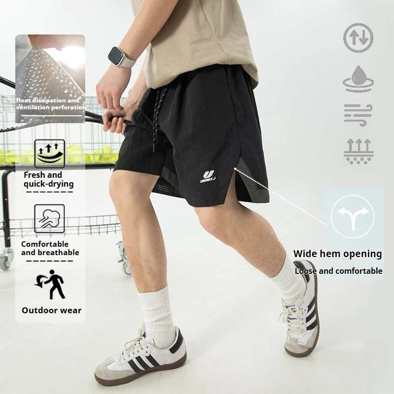 

Men's Colorblock Sports Shorts Summer Breathable Quick-Drying Casual Street Loose Fitness Running Belt Side Slit Mesh