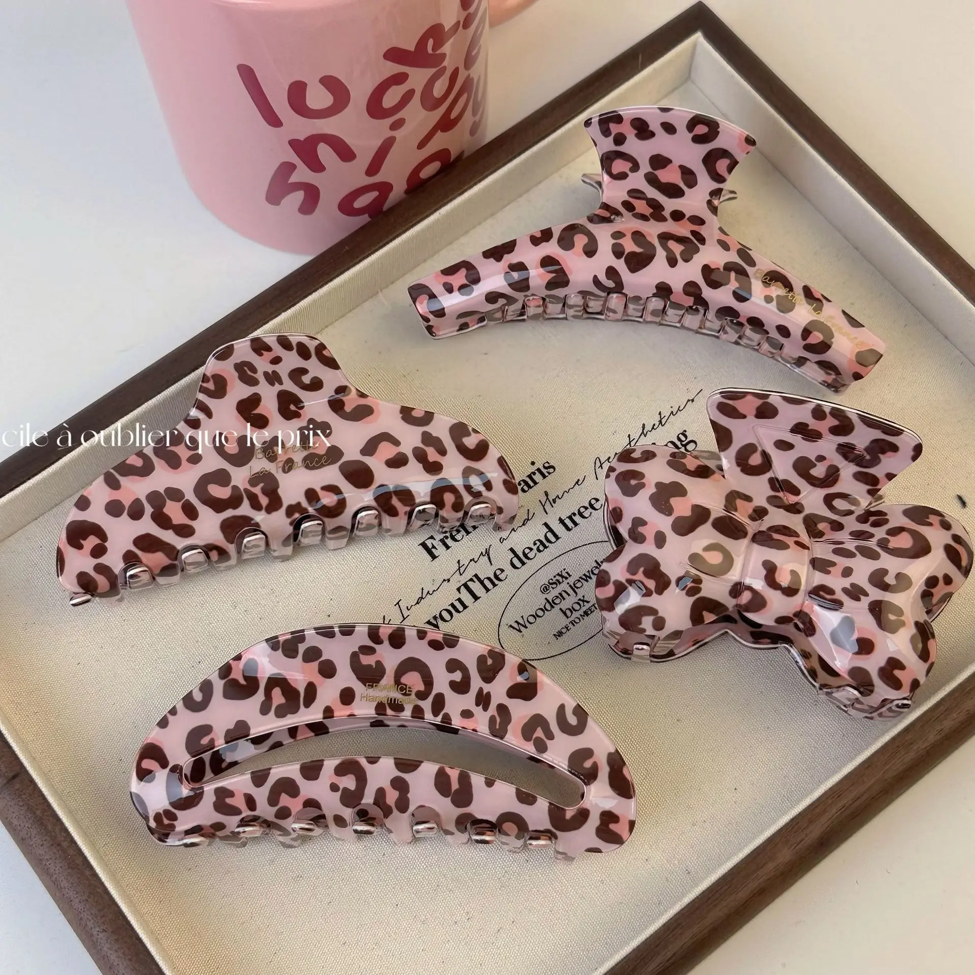 Popular Pink Leopard Spotted Hair Clip Claw for Women 2024 New Adult Large Size Fashion Sexy Leopard Print Acrylic Hair Claws