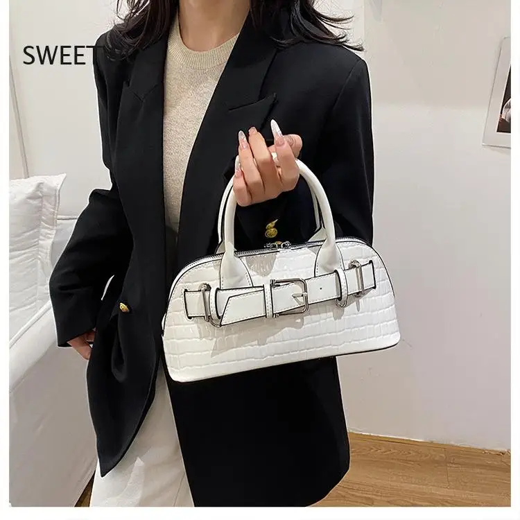 2026 New Womens Crocodile Embossed Pu Shell Handbag Belt Buckle Design Retro Crossbody Shoulder Bag for Daily Use
