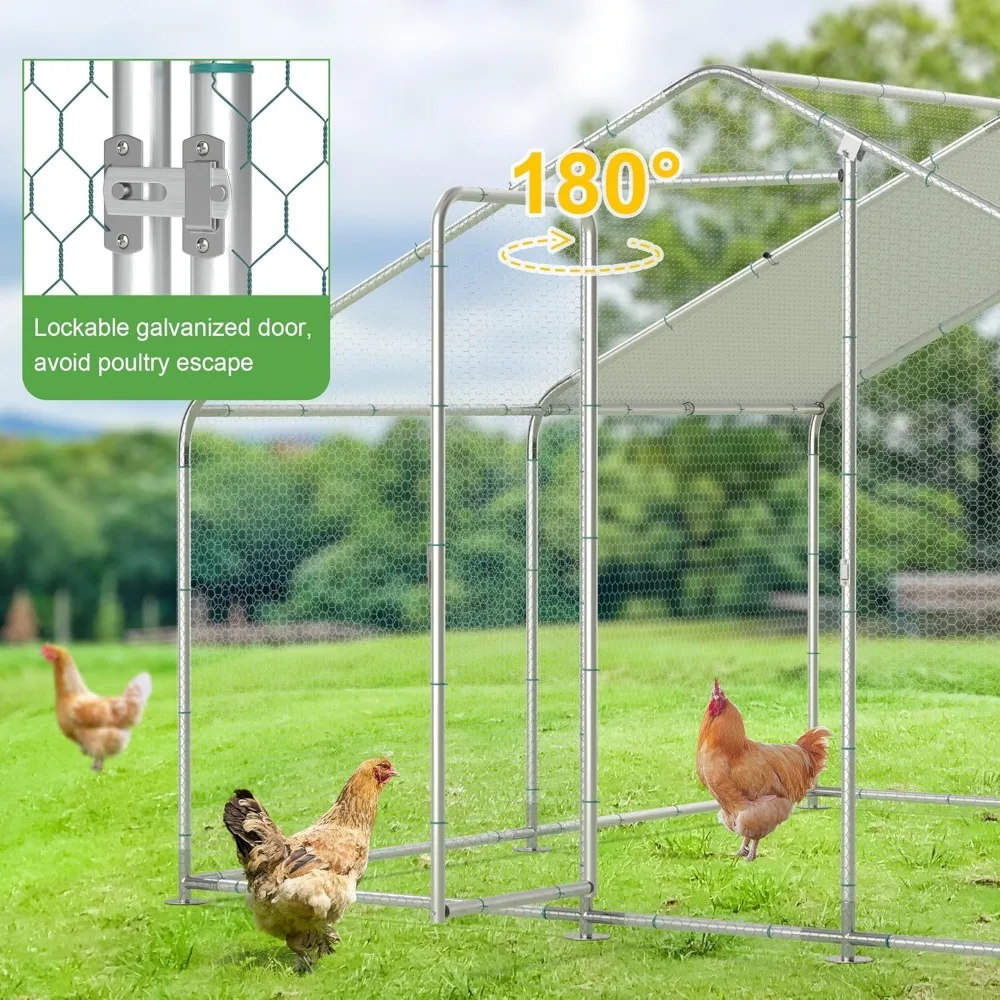 10x10x6.6FT Large Walk-in Chicken Coop with Waterproof and UV-Resistant Cover, Spire Roof Design