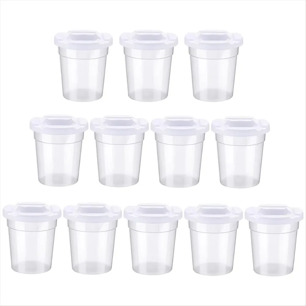 12 Pack No Spill White Lid Paint Cups Spill Proof Paint Cups Reusable Paint Cups with Lids for Kids, School, Classroom