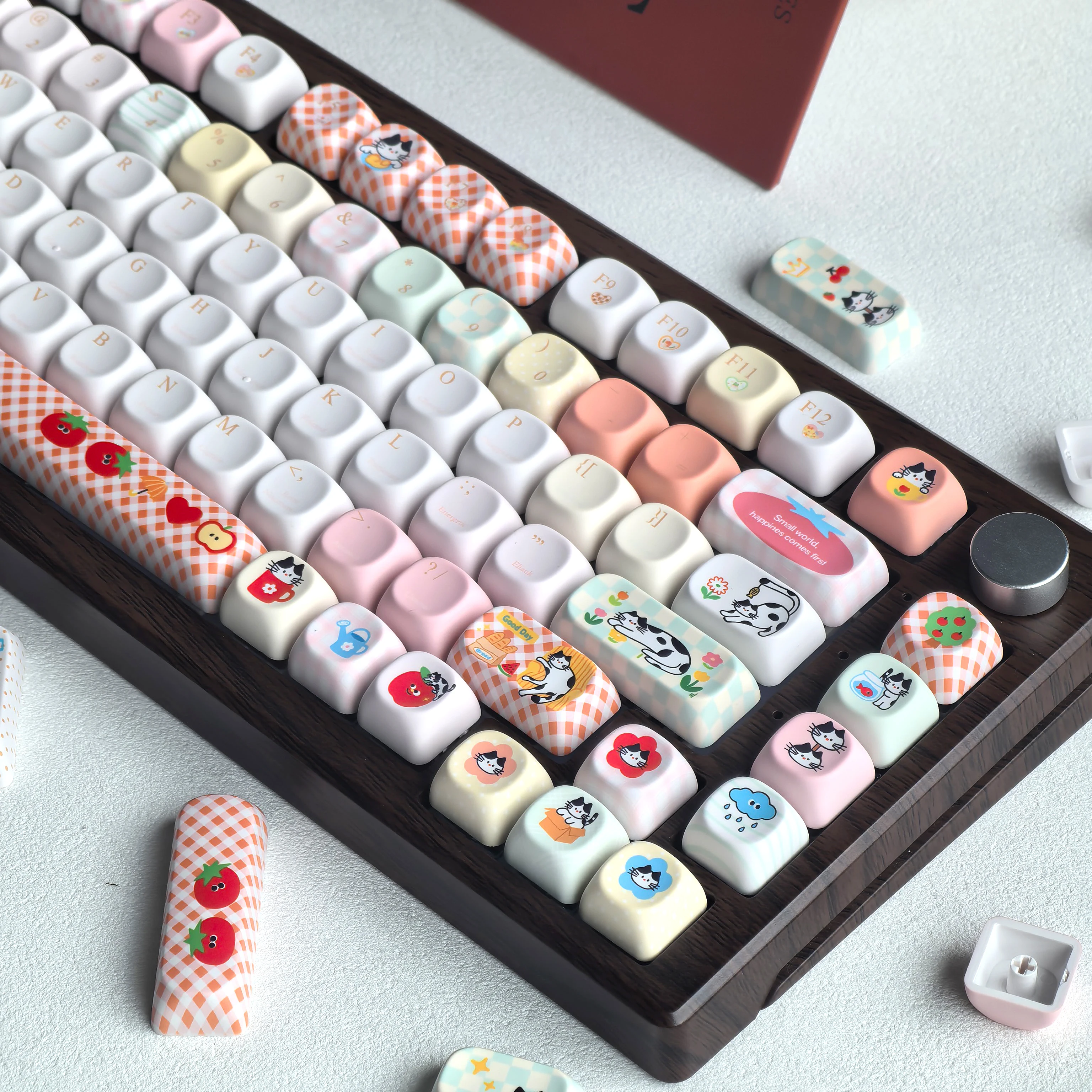 MAIMOOO Happy Cat Keycaps Cute Moa Cherry PBT Wooting AULA AJAZZ Mechanical Keyboard Personalized Korean Russian Keycaps White