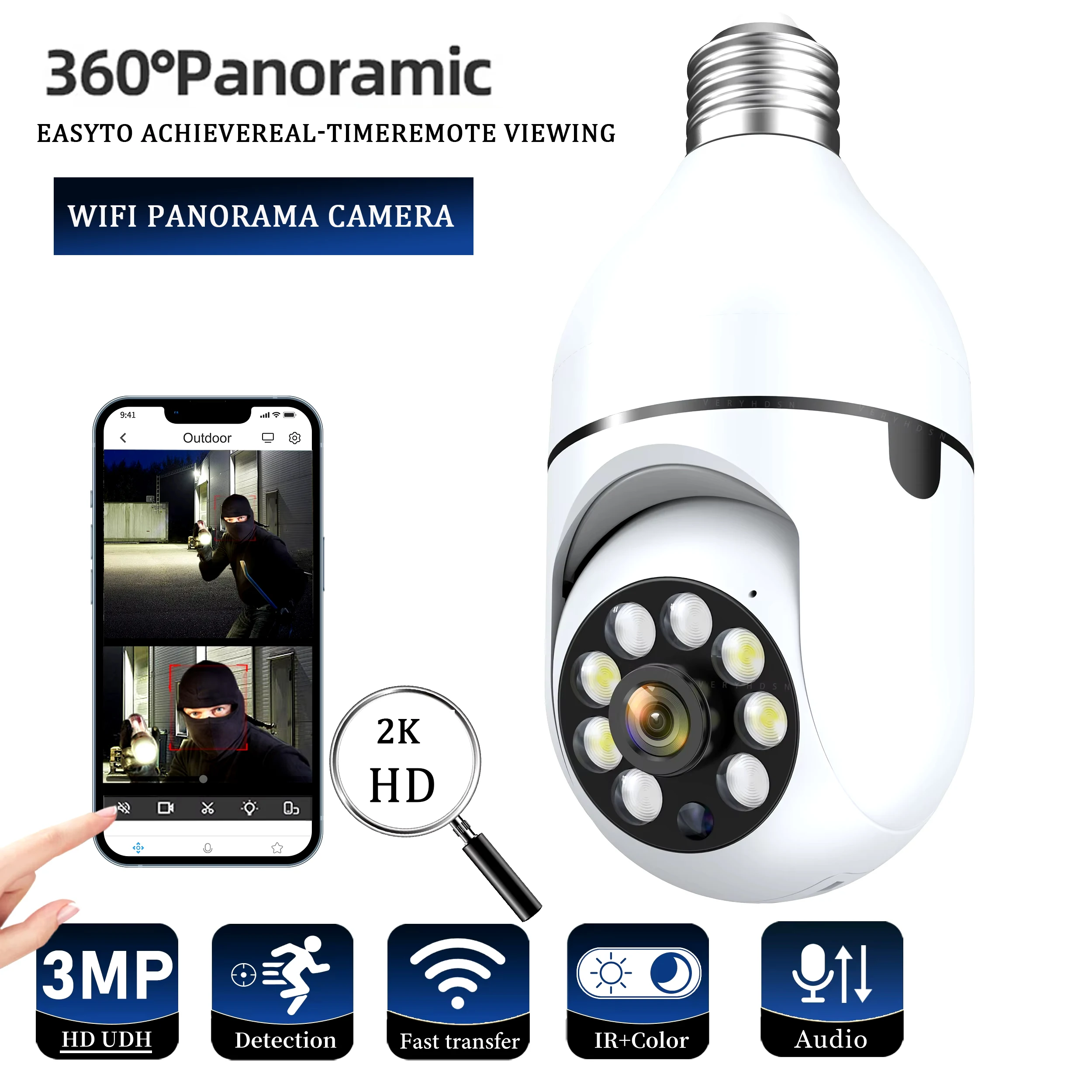 1080P E27 Bulb Surveillance Camera Full Color Night Vision Automatic Human Tracking Zoom Indoor Wifi Camera Security Monitor