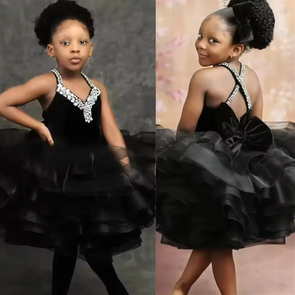 

Customized Sparkly Flower Girl Wedding Dress Beaded Sleeveless Tiered Princess Birthday Party Dress Kids Christmas Festival Gown