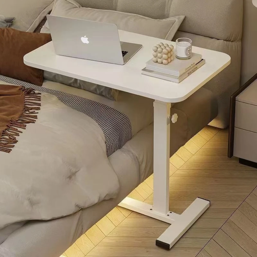 Stainless Steel Small Edge Table, Bedside Table Household Mobile Desk Bedroom with Wheels Easy Lifting Learning Desk Workbench image 3