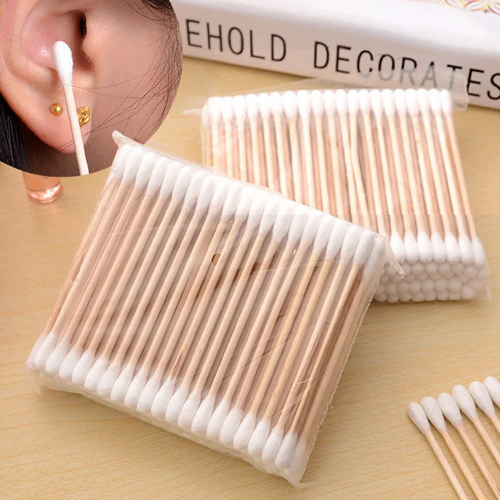 

500pcs Disposable ended Cotton Swabs for Ear Cleaning Makeup Makeup Cotton Swab Application Removal Safe Wood Handle