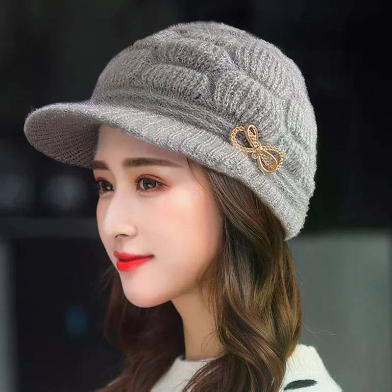الشتاء قبعة تدفئة محبوك قبعة عادية موضة أمي قبعة الجدة قبعة أفخم سميكة الصوف مبطن الصوف الدافئ هدية الكريسماس