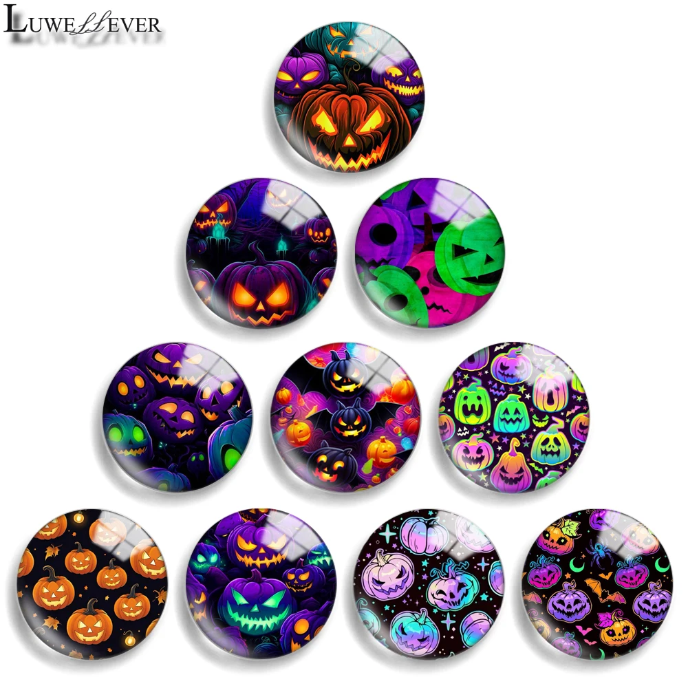 

10mm 12mm 20mm 25mm 30mm 40mm 950 Halloween Mix Round Glass Cabochon Jewelry Finding 18mm Snap Button Charm Bracelet
