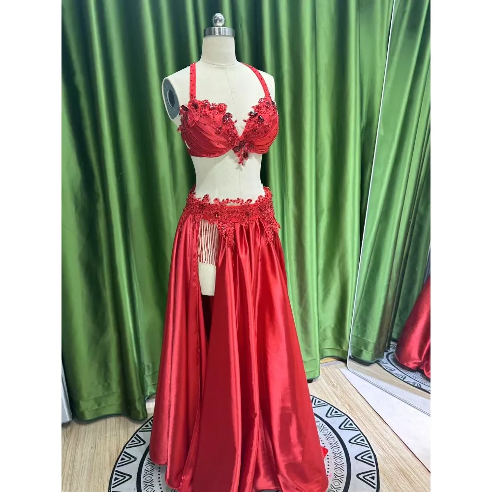 Customized Eastern Bellydance Dress Indian Clothes Women Belly Dancing Bra and Skirt Set Oriental Dance Costume Group Stage Wear