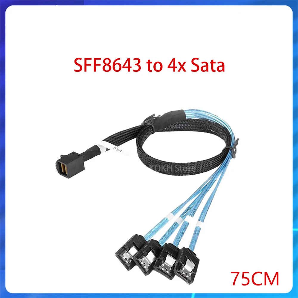 สายมินิเกมออริจินอล SFF8643เป็น4 SATA 1/4ฮาร์ดไดรฟ์การ์ด12G สายเคเบิลหัวตรงกลับด้านขนาดเล็กสายดาต้า12GB