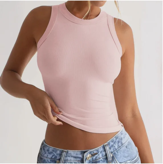 Casual Y2K TANK Tops ผู้หญิงสีทึบเซ็กซี่ O-คอเสื้อกั๊กสําหรับสตรีฤดูร้อนฐานด้านล่างแน่นเสื้อกั๊ก TOP เสื้อผ้าผู้หญิง