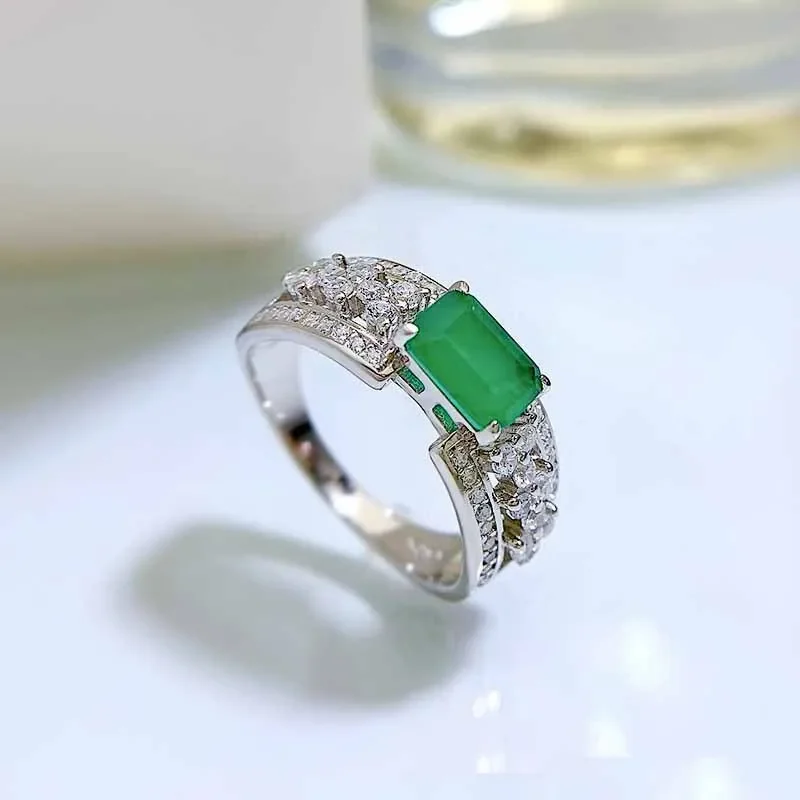 Vintage Lab Emerald Diamond Ring 100% Real 925 Sterling Silver Party Wedding Band Rings for Women Men Promise Jewelry