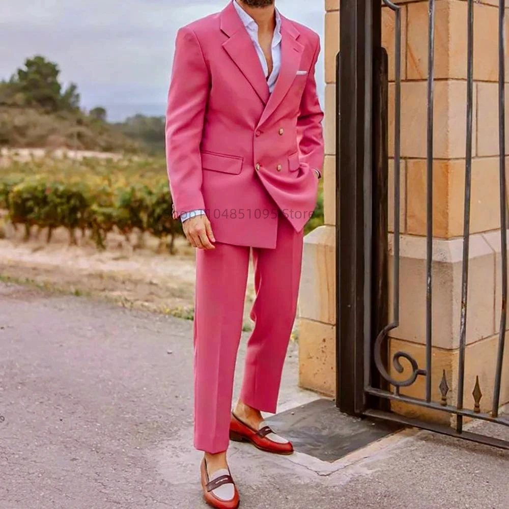 

Formal Men Wedding Suits 2 Piece Red Groom Tuxedos for Prom Party Male Suit Fashion Men Clothing Peak Lapel Jacket with Pants