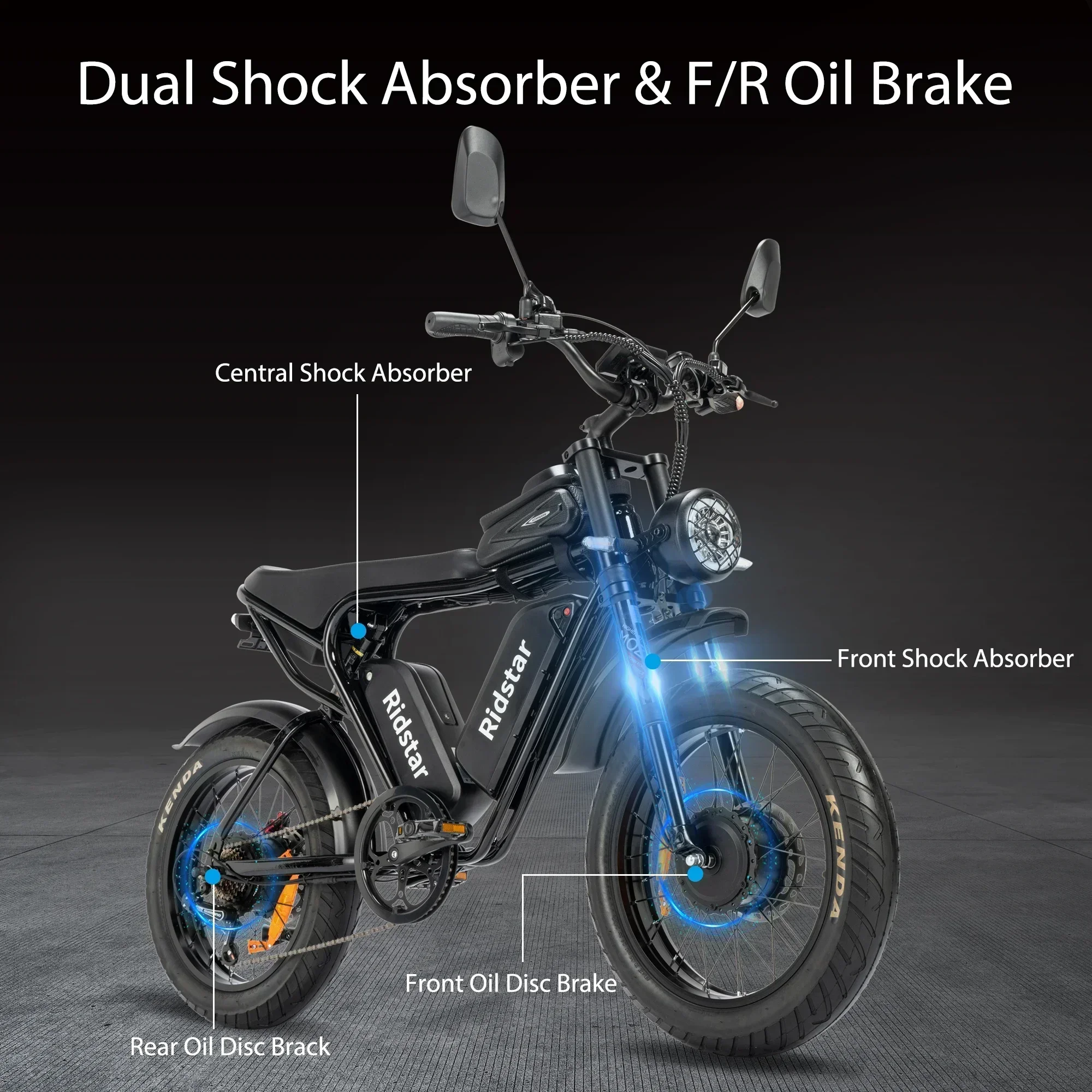 Ridstar Q20 Electric Bike 2000W 52V 40AH Waterproof Powerful Dual motor 20*4.0 Fat Tire For Mountain Electric Bicycle For Adult