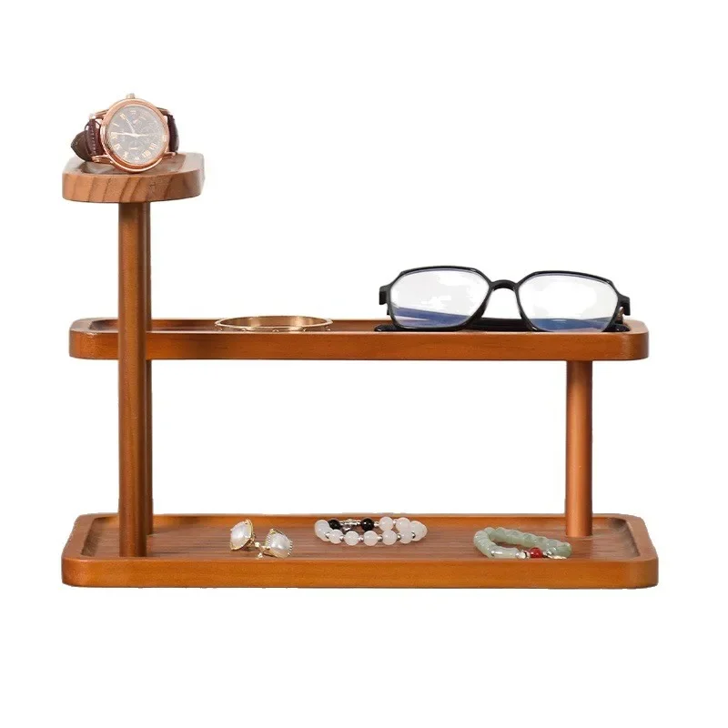 Japanese-style wooden desktop with three layers, storage rack, cosmetic figure rack.