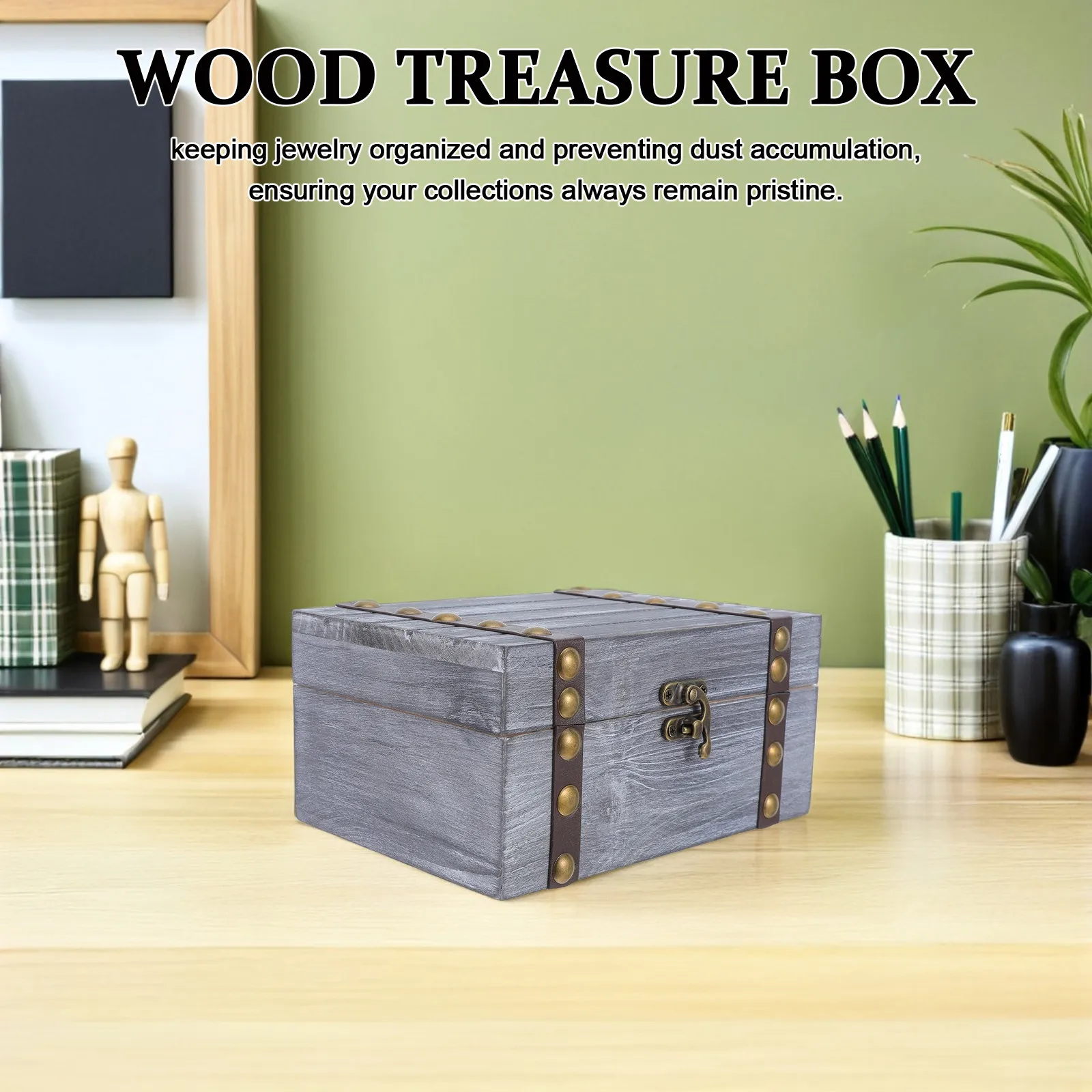 2Pcs Wooden Jewelry Box Retro Rustic Desktop Organizer Flip Top Storage Chest Necklace Bracelet Earrings Keeper