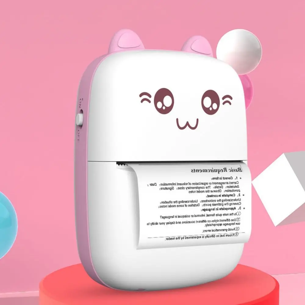 

Portable Thermal Printer Cat Shaped Mini Pocket Thermal Label Printer Lightweight USB Cable Printer Pocket Inkless Printing