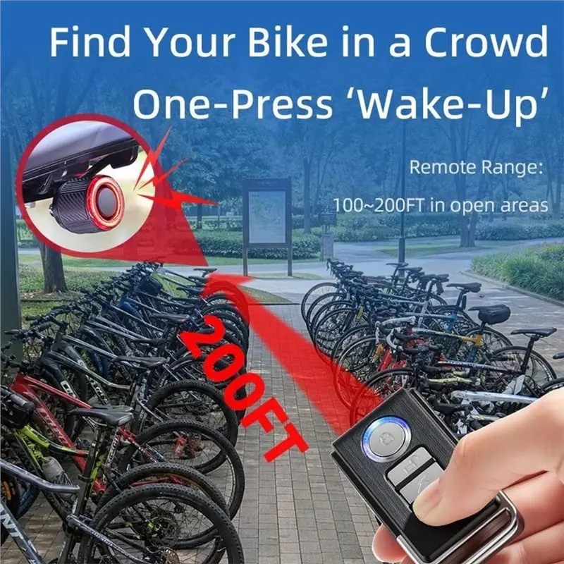 Smart Light Sensing Bike Tail Light Alarm Light, Find Your Bike In A Crowd One-Press 'Wake-Up', 110Db Alarm-AT20