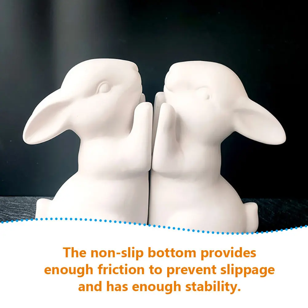 1Pair Ceramic Rabbit Bookends Adorable Decorative Bookends for Books Desktop Shelf File Organizer Book Ends Book Ends