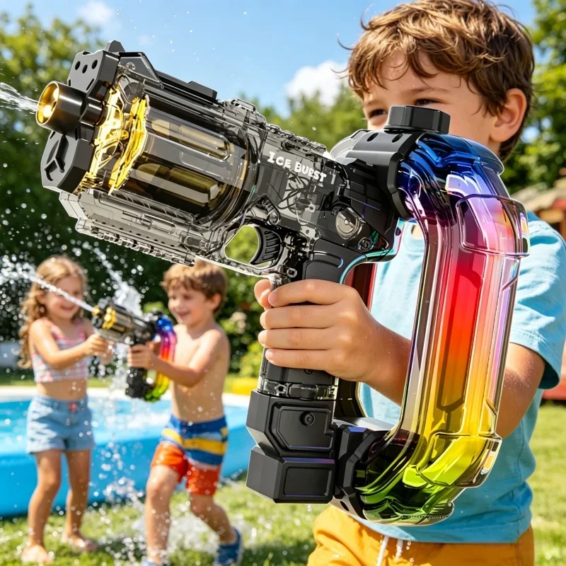 LED-Lichter Simulierte Feuerwaffen-Elektro-Wasserpistole für Kinder, große Kapazität, automatischer Wasserblaster, Spielzeug für Kinder, Sommer-Outdoor-Spiel