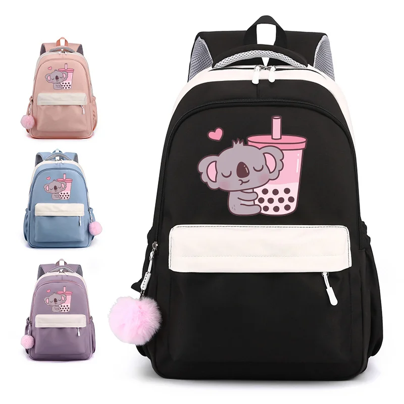 Ransel sekolah pola koala, tas punggung kapasitas besar, ransel ritsleting kualitas tinggi, tas sekolah imut baru