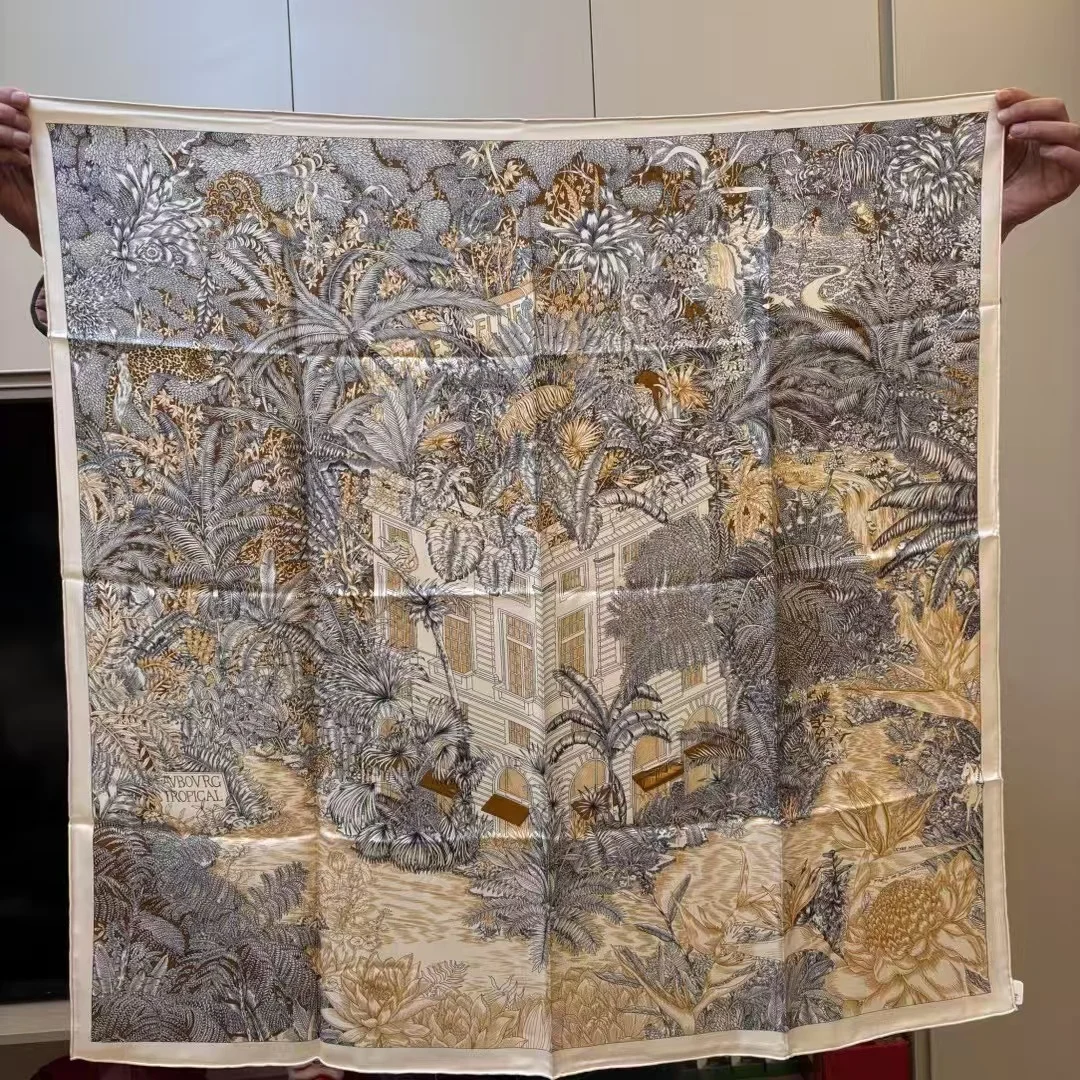 Echarpe-carree-en-soie-pour-femme-motif-foret-tropicale-faite-main-en-serge-epais-polyvalente-et-elegante