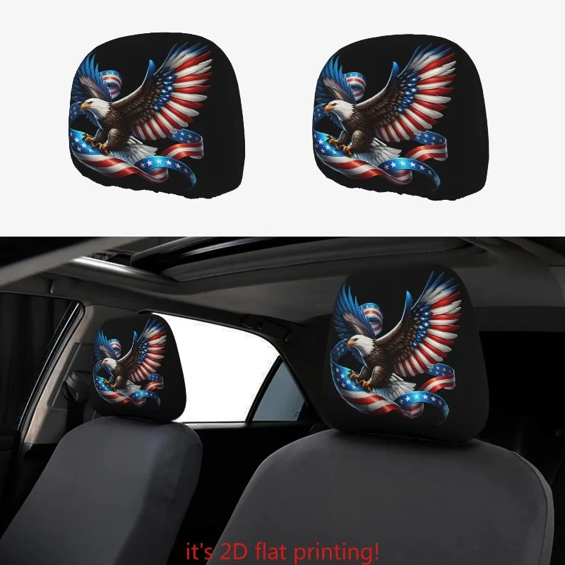 

Set of 2 Eagle Flag Design Car Headrest Covers | Unfilled, Easy to Install And Clean | Perfect for Travel, Daily Use & Car Int