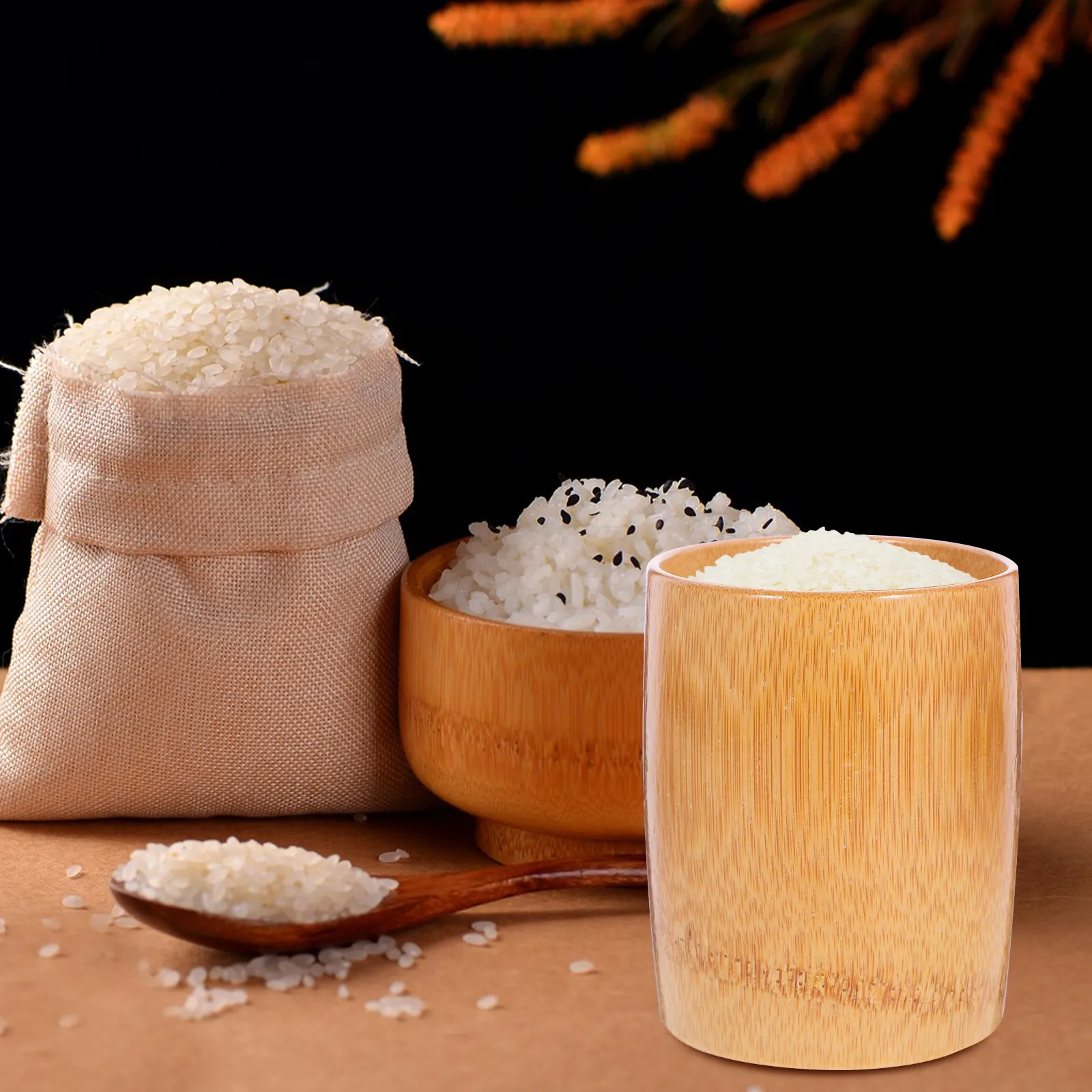 Rice Measuring Cup Bamboo Material Heavy-Duty Wear-Resistant Smooth Surface Accurate Standard Measurement for Kitchen