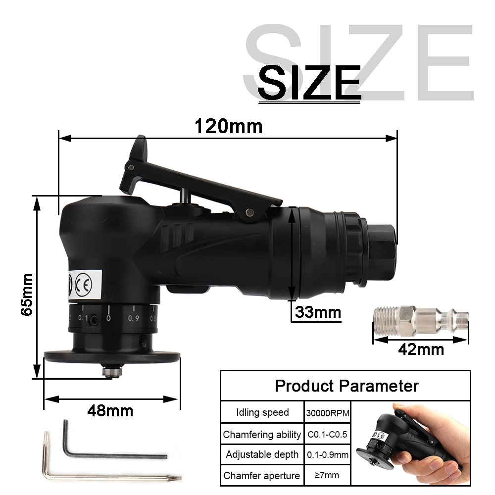 Portable Pneumatic Chamfering Machine Mini 45°Chamfer Tool Handheld Arc Air Beveling Machine for Trimming and Deburring 30000RPM