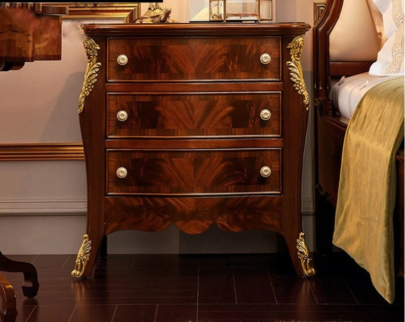 Carved bedside table British neoclassical storage cabinet French locker Vintage bedside table furniture