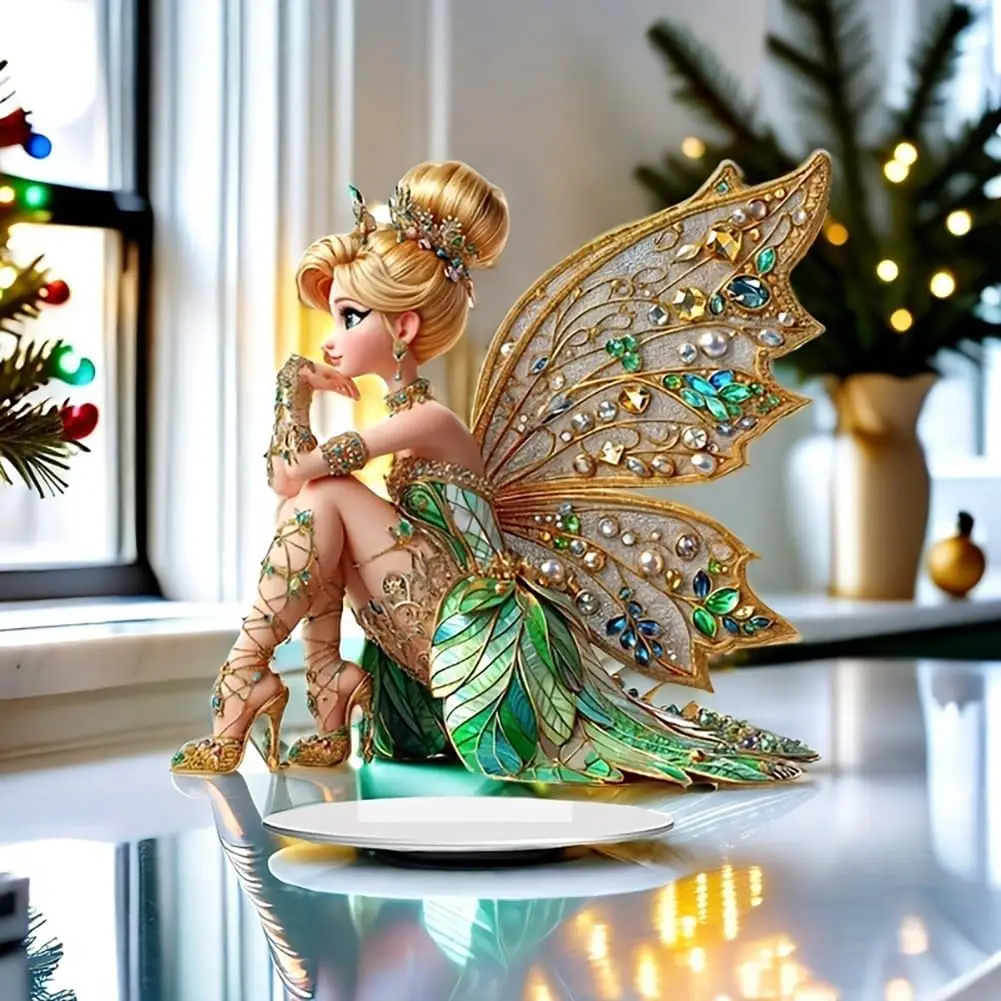 Mini Table Flower Fairy Statue Figurine Ornament Butterfly Fairy Home Fairy Garden Decor 2D Acrylic Bookshelf Windowsill