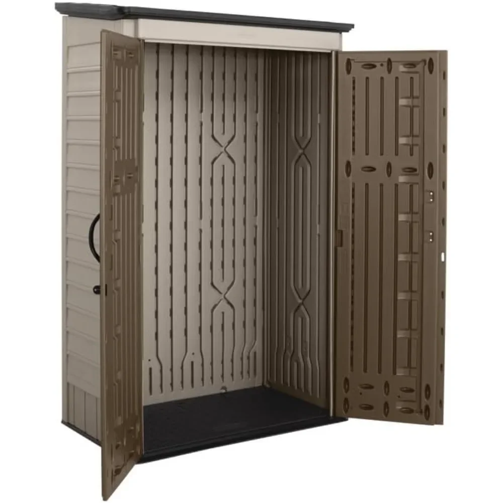 Vertical Resin Outdoor Storage Shed, Resistente às intempéries, Marrom, Organização para Casa, Quintal, Ferramentas de jardim, Piso, 4x2,5 pés