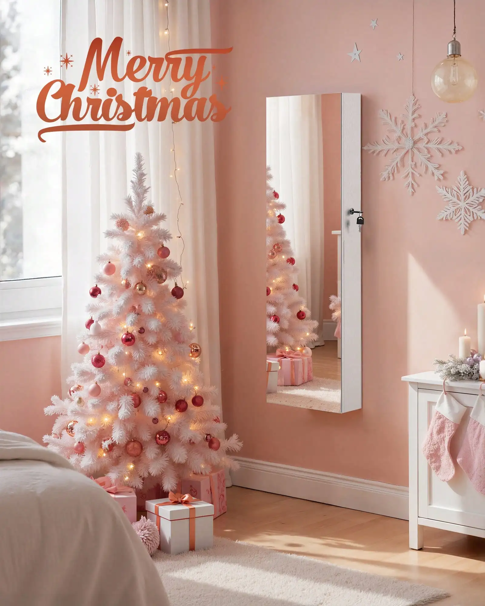 

Mirror Jewelry Cabinet, Wall Or Door Mounted Jewelry Storage, Lockable, With 2 Plastic Cosmetic Organizers