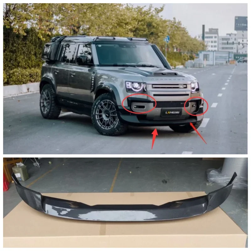 

High Quality Carbon Fiber Bumper Front Lip Splitter & Wind Knife Spoiler Cover For Land Rover Defender 90/110 2020 2021 2022 +