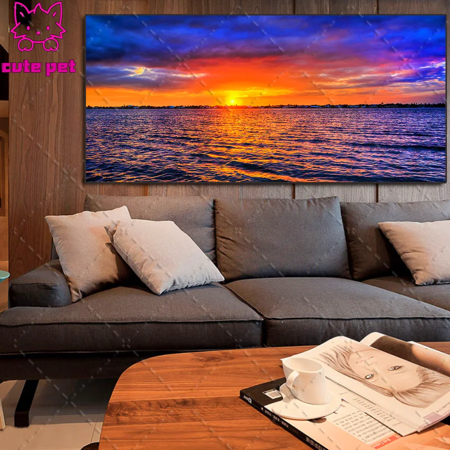 

Diy Diamond Painting Crafts Embroidery Beautiful sunset seascape Diamond Cross Stitch rhinestone Diamond mosaic natural scenery