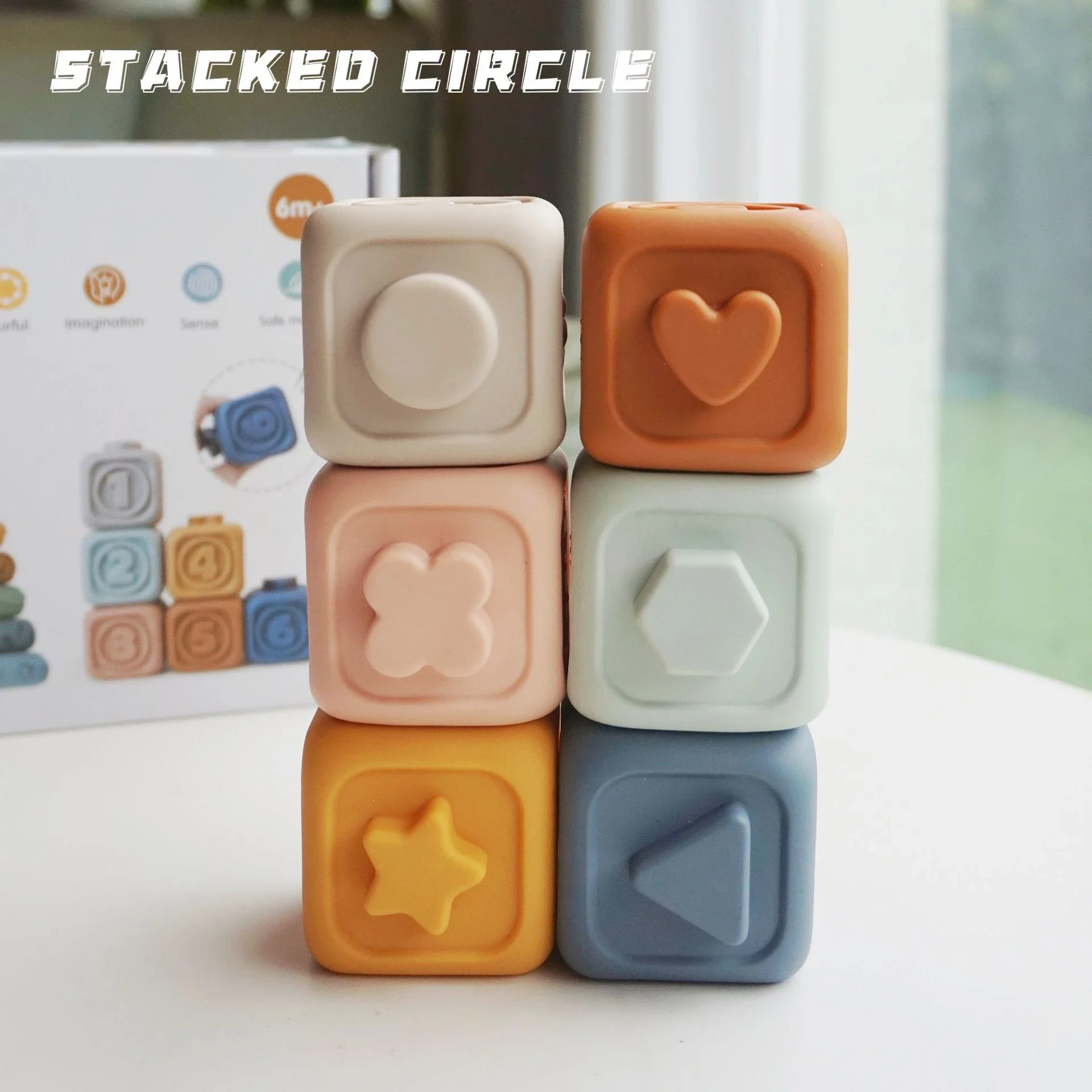 Block Toy Soft Silicone Soft Cubes Stacking Tower Bath Teether Rattles Building Blocks Montessori Educational Toys Newborn Gift