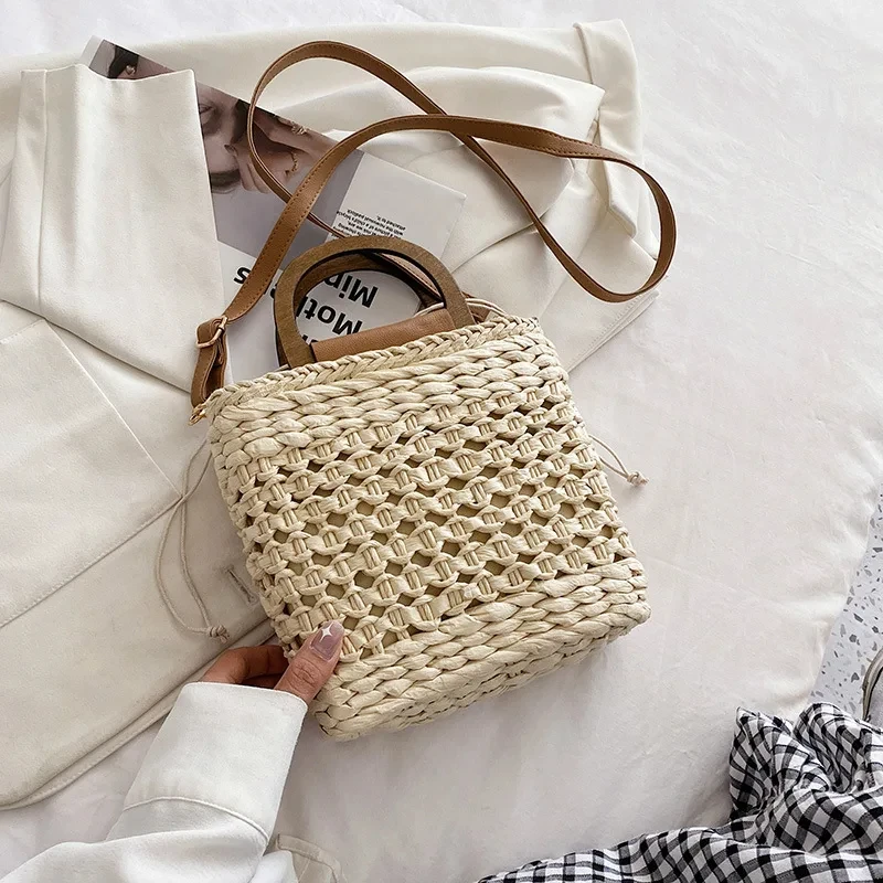 JIOMAY Women\'s Luxury Designer Handbag High Quality 2024 Beach Tote Bags Summer Wallet Drawstring Closed Crochet Woven Bag Purse