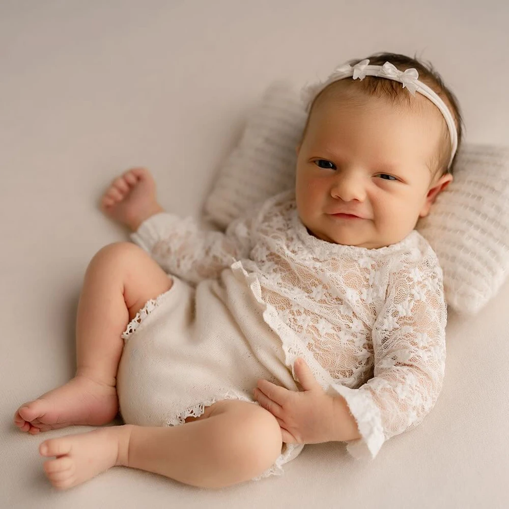Newborn Photo Props White Lace Romper Baby Photography Outfit Photo Shoot Costume Vintage Studio Style Photography Accessories
