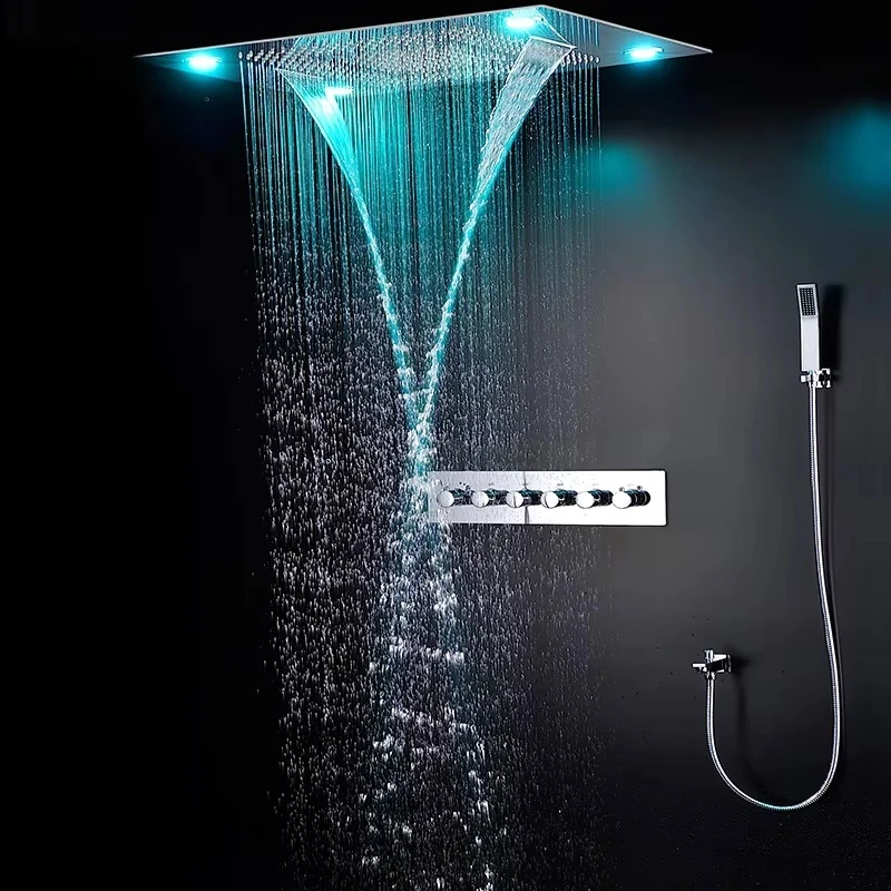 Bathroom Accessories 5 Functions Shower Sets SUS304 Rainfall Waterfall Misty Shower Head Thermostatic Diverter Valve Hand Shower