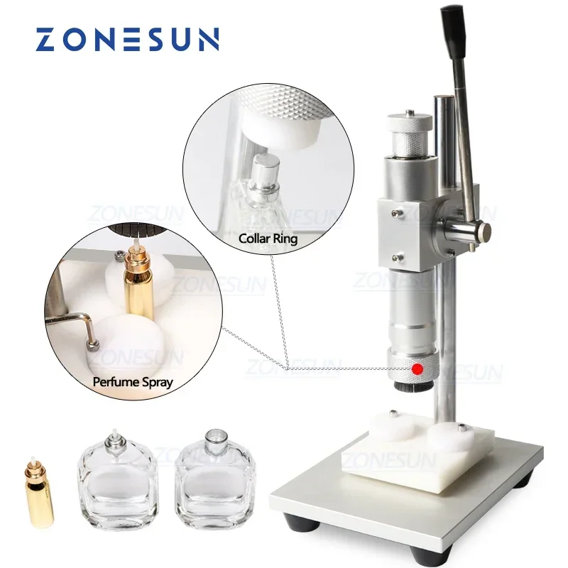 ZONESUN Manual Perfume Bottle Capper Collar Crimping Machine for 13-20mm Adjustable Height Perfume Spray Bottle Capping Machine