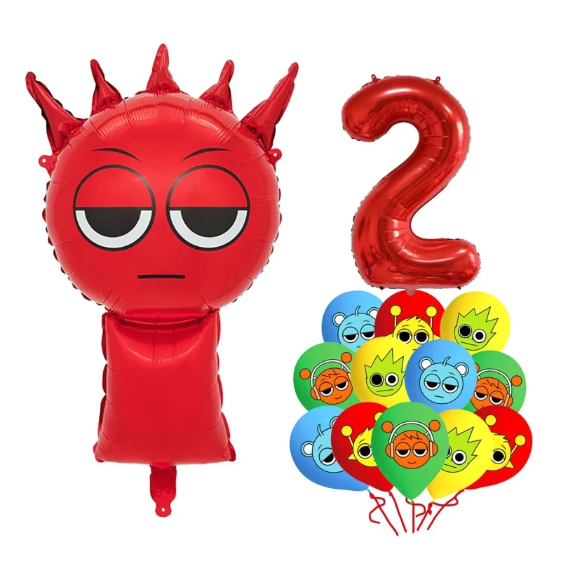 14 قطعة Sprunki موضوع بالون مجموعة 32 بوصة أرقام حمراء 1-9 سنة بالونات حفلات أعياد الميلاد لاستحمام الطفل الاطفال لوازم الحفلات