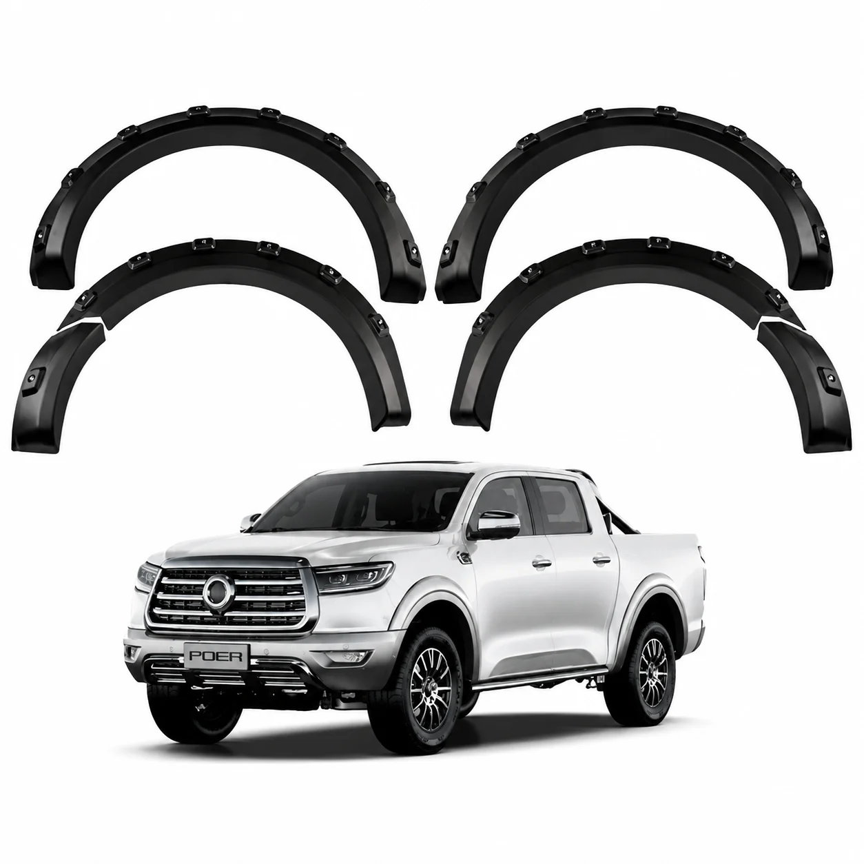 Pocket Rivet Style Fender Flares for 2020+ GWM Great Wall Poer Pao Passenger Version ABS Matte Black Wheel Arch Mudguard Protect