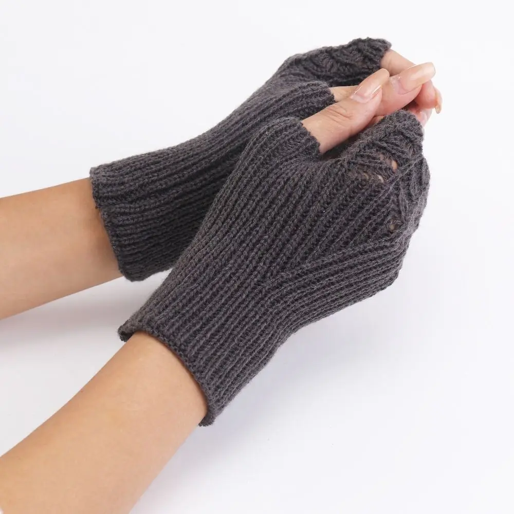 Soft Vintage Knitted Gloves Hollow Out Half Finger Fingerless Gloves Korean Style Windproof Winter Wool Gloves Winter