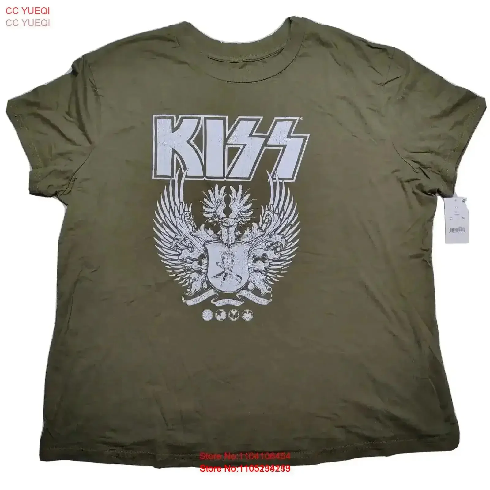 KISS Rock Band Women Plus 1X Потертая оливково-зеленая футболка НОВАЯ винтажная стираная мягкая удобная дизайнерская одежда винтажная